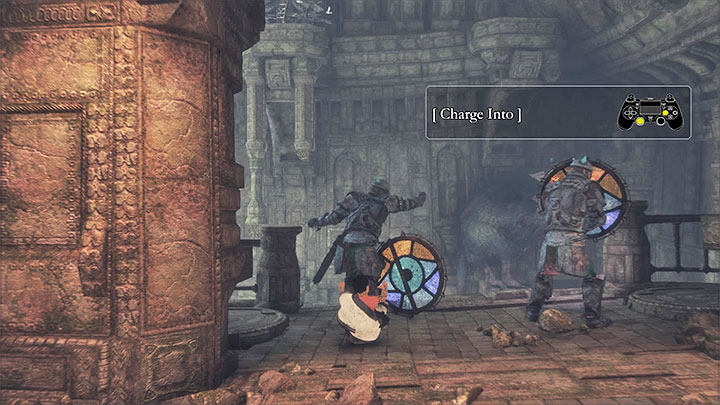 Here you need to chargé at your enemies - Eliminate enemies with shields | Walkthrough - Walkthrough - The Last Guardian Game Guide