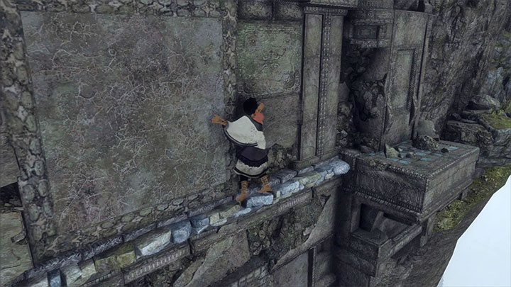 Move slowly by the edge of the cliff - Roll over the cage and leave the ruins with Trico | Walkthrough - Walkthrough - The Last Guardian Game Guide