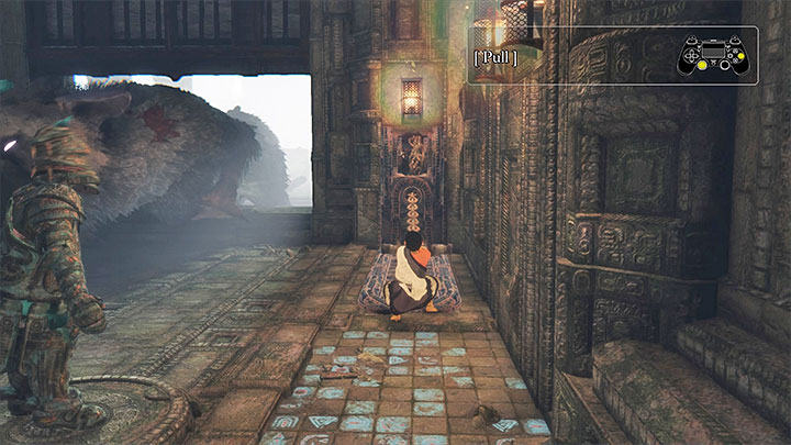 You have to reach the handle shown in the above screenshot - Cross two chambers with rotating guards | Walkthrough - Walkthrough - The Last Guardian Game Guide