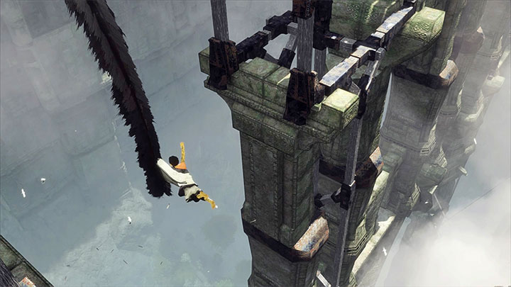 You now have to act fast, because throwing the second stained glass pane will be followed by some sort of a chain reaction - Walk over the big scaffolding | Walkthrough - Walkthrough - The Last Guardian Game Guide
