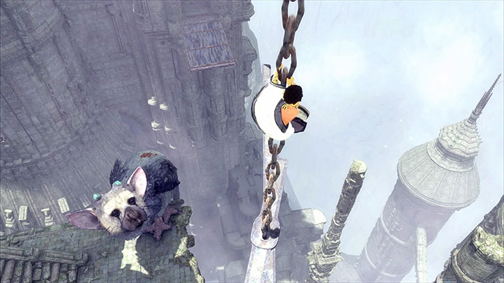 Carefully climb down the chains to get back to Trico - Climb over towers with ropes extended between them | Walkthrough - Walkthrough - The Last Guardian Game Guide