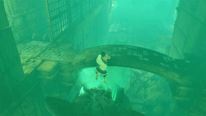 The new corridor contains a huge cauldron which emits blue fumes - shown on screenshot 1 - Cross the corridors with blue fumes | Walkthrough - Walkthrough - The Last Guardian Game Guide