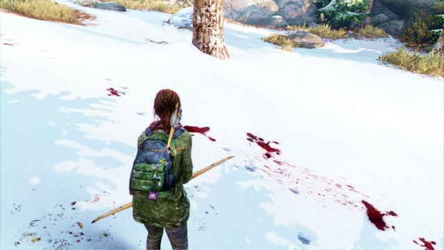 The wounded animal will leave behind not only hoof prints, but also blood stains - The Last of Us: The Hunt, Lakeside Resort Walkthrough - Lakeside Resort - The Last of Us Guide