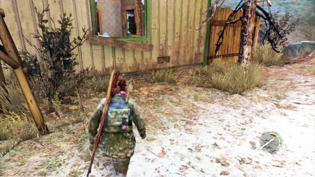 Eventually, you will fall down from a scarp and you will have to run ahead towards the house - The Last of Us: The Hunt, Lakeside Resort Walkthrough - Lakeside Resort - The Last of Us Guide