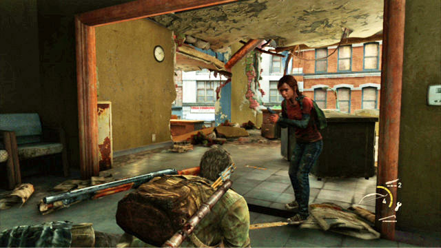 Use your bow to take both of them out because, the third one will come, this time wearing a bulletproof vest - The Last of Us: Financial District, Pittsburgh Walkthrough, map - Pittsburgh - The Last of Us Guide