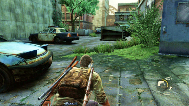 For the time being, walk over to the other side of the building and kill the nearest enemy, while watching out for the bush (if you touch it, this will alarm the enemy) - The Last of Us: Financial District, Pittsburgh Walkthrough, map - Pittsburgh - The Last of Us Guide