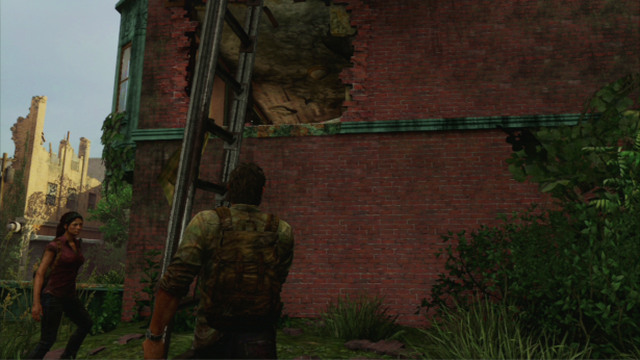 Press the triangle to pick up the ladder, and lean it against the wall, under the hole, by using the same button - The Last of Us: Beyond the Wall, The Quarantine Zone Walkthrough, map - The Quarantine Zone - The Last of Us Guide