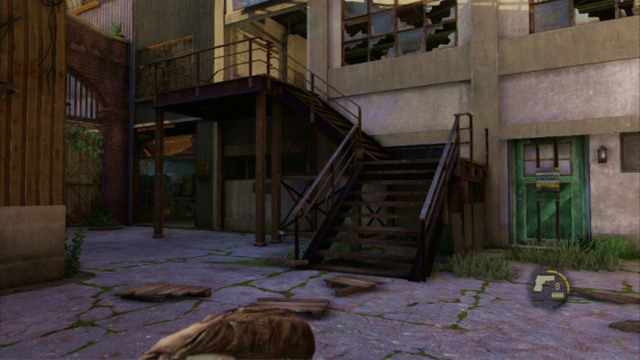 This will enable you to strangle the first one, climb up the stairs and eliminate the other one without any problems - The Last of Us: The Slum, The Quarantine Zone Walkthrough, map - The Quarantine Zone - The Last of Us Guide