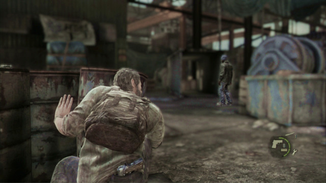 By using the blade that you have just obtained, kill the nearby bandit and eliminate the other enemy to the right, as quickly as possible - The Last of Us: The Slum, The Quarantine Zone Walkthrough, map - The Quarantine Zone - The Last of Us Guide