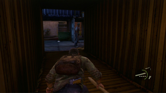 To kill him silently, wait for him to go left - The Last of Us: The Slum, The Quarantine Zone Walkthrough, map - The Quarantine Zone - The Last of Us Guide