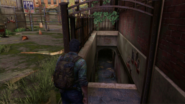 Then, you need to turn right and climb down the narrow staircase - The Last of Us: The Cargo, The Quarantine Zone Walkthrough, map - The Quarantine Zone - The Last of Us Guide