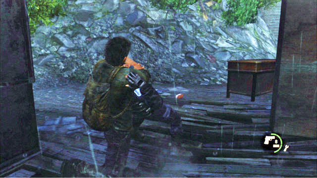 Take cover and wait for the first one of the enemies to come closer - The Last of Us: Outside, The Outskirts Walkthrough - The Outskirts - The Last of Us Guide