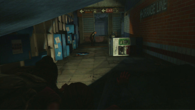 If you prefer to complete this chapter without getting into open fight, squeeze past, with your flashlight off, to the left because, the nearest clicker will go in the opposite direction - The Last of Us: Downtown, The Outskirts Walkthrough, map - The Outskirts - The Last of Us Guide