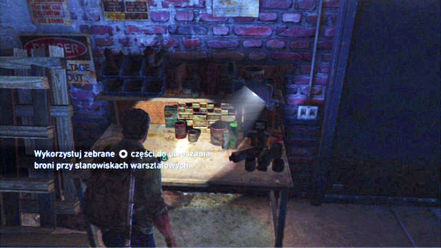 Inside, you will find a workbench, where you can upgrade your weapon with the spares that you obtained earlier - The Last of Us: The Museum, The Outskirts Walkthrough, map - The Outskirts - The Last of Us Guide