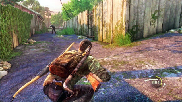 This way, you will exit to the road where there are further enemies waiting for you - The Last of Us: Graveyard, Bills Town Walkthrough - Bills Town - The Last of Us Guide