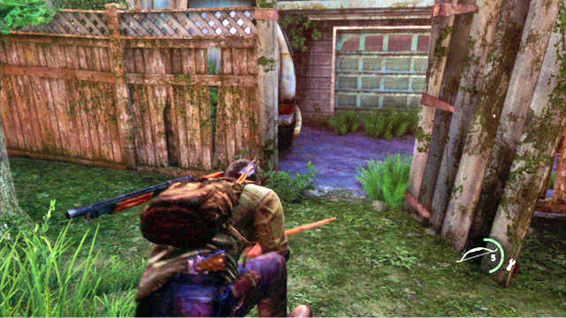 Follow the edge of this location until you reach the gate in the fence on the left - The Last of Us: Graveyard, Bills Town Walkthrough - Bills Town - The Last of Us Guide