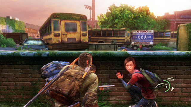 Your first target is the creature behind the wall to the right - The Last of Us: Graveyard, Bills Town Walkthrough - Bills Town - The Last of Us Guide