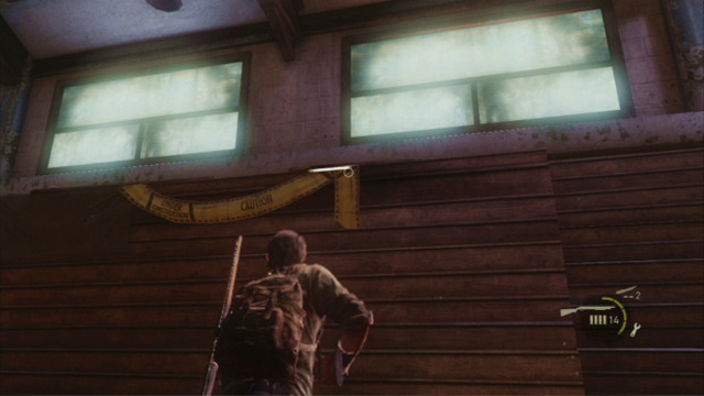 When the beast falls dead, explore the area it came from and then, help your companion climb onto the platform next to the window - The Last of Us: High School Escape, Bills Town Walkthrough, map - Bills Town - The Last of Us Guide