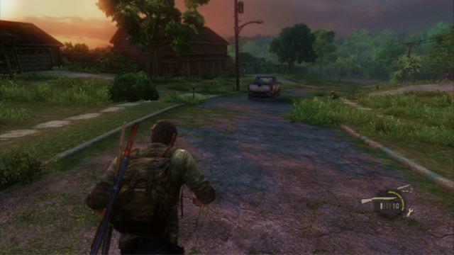 After the car rolls down the hill, you will have to run up to it and, after having driven away the enemies, jump onto the car (triangle) - The Last of Us: High School Escape, Bills Town Walkthrough, map - Bills Town - The Last of Us Guide
