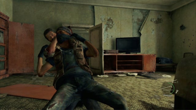 As soon as they split up, approach them from behind and strangle them - The Last of Us: Hotel Lobby, Pittsburgh Walkthrough, map - Pittsburgh - The Last of Us Guide