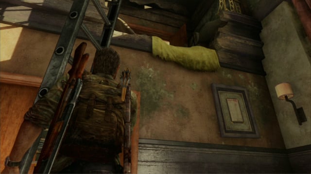 Pick it up by pressing the triangle and lean it against the wall under the rift above - The Last of Us: Hotel Lobby, Pittsburgh Walkthrough, map - Pittsburgh - The Last of Us Guide