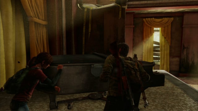 You need to move the instrument over to the nearest wall and climb over it - The Last of Us: Hotel Lobby, Pittsburgh Walkthrough, map - Pittsburgh - The Last of Us Guide