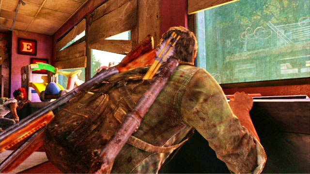 Inside the toy store, you need to make a short stop because of the car going nearby - The Last of Us: Escape the City, Pittsburgh Walkthrough - Pittsburgh - The Last of Us Guide