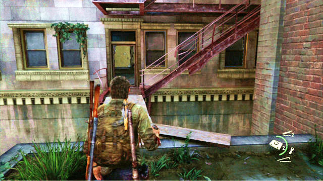 As soon as the two die, enter the building, go upstairs and walk over a wooden plank to the next building - The Last of Us: Escape the City, Pittsburgh Walkthrough - Pittsburgh - The Last of Us Guide