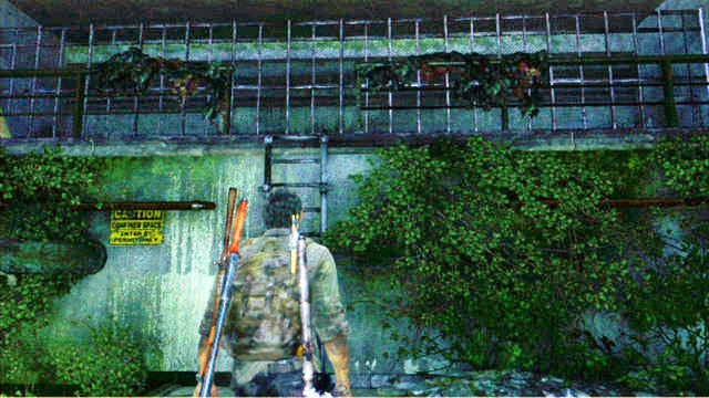 Go ashore at the other side and explore the pile of debris to the left - The Last of Us: Sewers, The Suburbs Walkthrough - The Suburbs - The Last of Us Guide