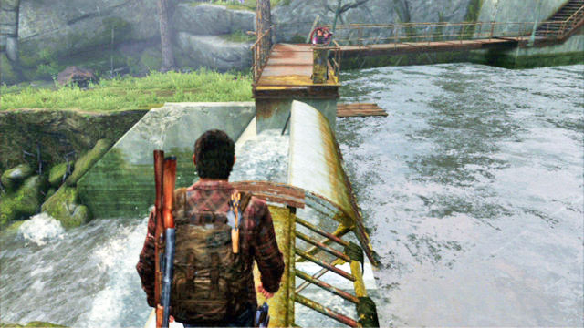 While there, the girl will turn the other valve, which will raise the other part of the bridge - The Last of Us: Hydroelectric Dam, Tommys Dam Walkthrough - Tommys Dam - The Last of Us Guide