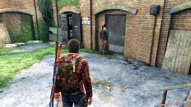 After the turbines are started, continue behind Tommy into the office downstairs - The Last of Us: Hydroelectric Dam, Tommys Dam Walkthrough - Tommys Dam - The Last of Us Guide