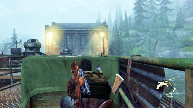 First, hide behind the nearest cover and jump to the level below, through the breach in the balustrade - The Last of Us: Hydroelectric Dam, Tommys Dam Walkthrough - Tommys Dam - The Last of Us Guide