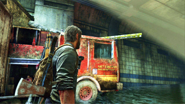 Keep running ahead until you reach a fire truck - The Last of Us: Underground Tunnel, Bus Depot Walkthrough, map - Bus Depot - The Last of Us Guide