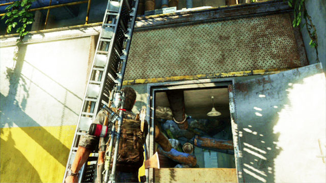 The girl will then slide down the ladder, which you need to climb - The Last of Us: Underground Tunnel, Bus Depot Walkthrough, map - Bus Depot - The Last of Us Guide