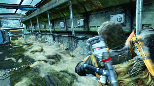 You will then have to grab onto barriers to the right to get to the exit (triangle) - The Last of Us: Underground Tunnel, Bus Depot Walkthrough, map - Bus Depot - The Last of Us Guide