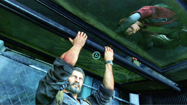 When you get washed down again, press L3 and start pressing the triangle again - The Last of Us: Underground Tunnel, Bus Depot Walkthrough, map - Bus Depot - The Last of Us Guide