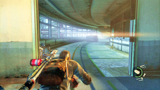 Avoid the light from another pair of soldiers and go ahead, up until the long passageway between the hospital sections - The Last of Us: The Hospital, The Firefly Lab Walkthrough, map - The Firefly Lab - The Last of Us Guide
