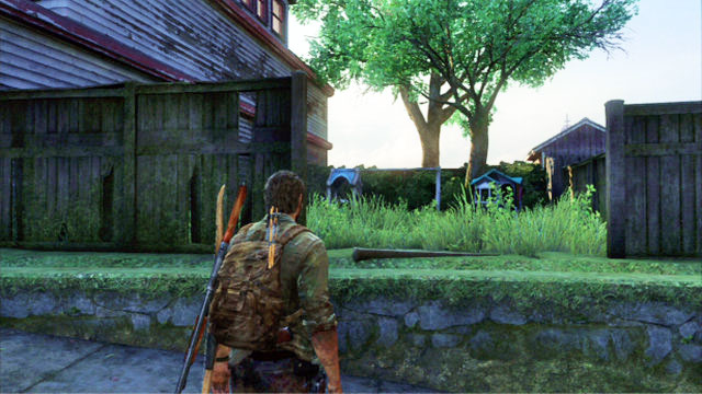 To the right of the abovementioned house, there is a small garden with a tree in it - The Last of Us: Suburbs - Suburbs, Artifacts and pendants - Artifacts and pendants - The Last of Us Guide