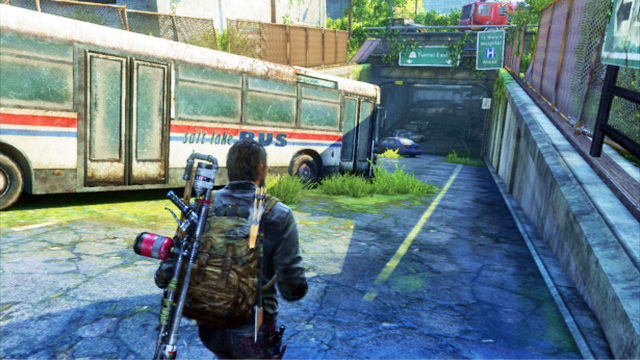 Once you notice the underground tunnel, walk around the bus wreck from the left - The Last of Us: Bus Depot, Artifacts and pendants - Artifacts and pendants - The Last of Us Guide