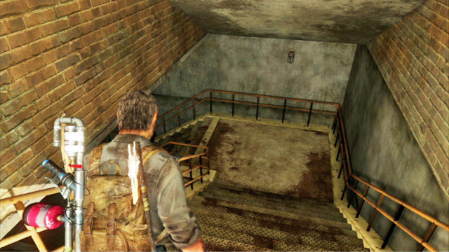 Once you finish observing the giraffes with Ellie, walk through the nearby door and climb down the stairs - The Last of Us: Bus Depot, Comic Books - Comic Books - The Last of Us Guide