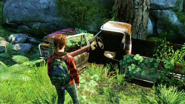 You should notice a car wreck among the trees, with the comic inside - The Last of Us: Jackson, Comic Books - Comic Books - The Last of Us Guide