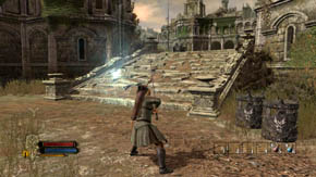 Around the courtyard, under the walls there are even more crates and barrels (there's a flower next to them) - Main Gate - p. 1 - Chapter 1 - The Lord of the Rings: War in the North - Game Guide and Walkthrough