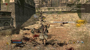 Get to the stairs (by the right turn you'll find a flower on the left, under the wall) and run upstairs - Outer Wards - Chapter 1 - The Lord of the Rings: War in the North - Game Guide and Walkthrough