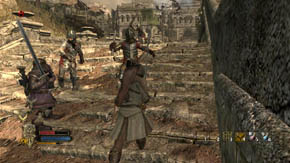 After you've watched the cutscene, immediately run up the stairs - Outer Wards - Chapter 1 - The Lord of the Rings: War in the North - Game Guide and Walkthrough