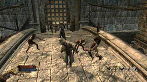 Only now should you head toward the gate (destroy two barrels under the wooden construction on the left) - Inner Wards - p. 1 - Chapter 1 - The Lord of the Rings: War in the North - Game Guide and Walkthrough