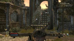 Immediately stand behind the crossbow in the middle of the square and start to defend yourself - Inner Wards - p. 2 - Chapter 1 - The Lord of the Rings: War in the North - Game Guide and Walkthrough