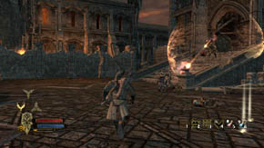 When goblins stop coming, quickly aim at the red explosive on the second stairs to the right - The Citadel - Chapter 1 - The Lord of the Rings: War in the North - Game Guide and Walkthrough