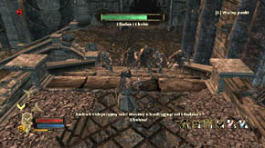 The second wave means two fast goblins and three orc warriors (they will come up the stairs on the left), while the third - five orc warriors who will come up the stairs to the right - The Citadel - Chapter 1 - The Lord of the Rings: War in the North - Game Guide and Walkthrough