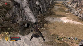 To the right, near a small stream behind the rock, you will find a flower and the second deposit of Gilivor Crystals - The Coldfells - p. 2 - Chapter 3 - The Lord of the Rings: War in the North - Game Guide and Walkthrough