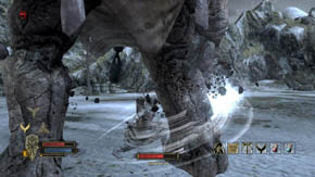 Before this happens, however, you'll need to watch out for his blows - Stone Chasm - Chapter 3 - The Lord of the Rings: War in the North - Game Guide and Walkthrough